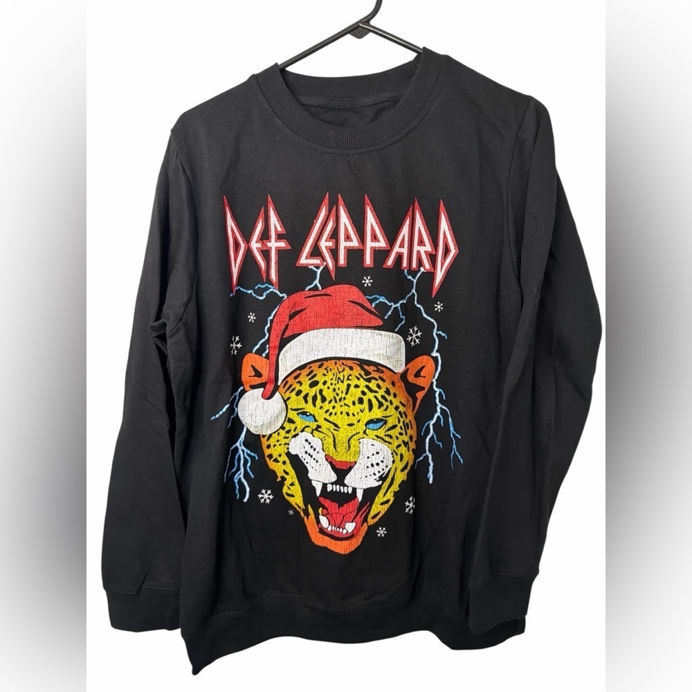 Def Leppard Santa Hat Leopard Black Christmas Sweatshirt